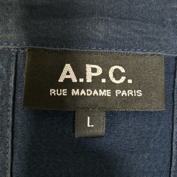 APC Shirt Dress Womens Large Tie Neck Marine Blue French Designer Minimalist - Picture 7 of 13